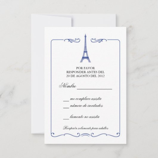 Eiffelturm Elegante RSVP Card Einladung (Vorderseite)