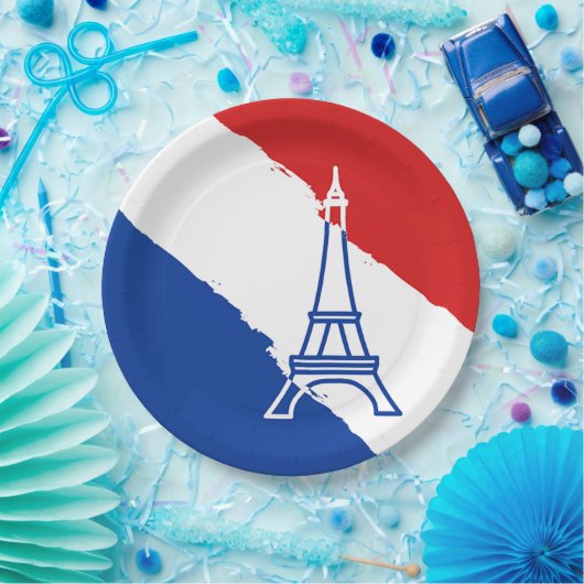 Eiffelturm - Farben der französischen Flagge Pappteller (Party)