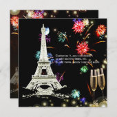 Eiffelturm+Feuerwerk Champagnerbläschen Einladung (Vorne/Hinten)