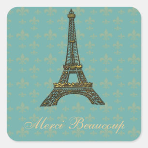 Eiffelturm Fleur de Lis Vintage Grün Quadratischer Aufkleber