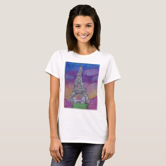Eiffelturm Folk Art Malerei T-Shirt (Vorne ganz)