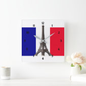 Eiffelturm Französische Flag Square Wall Clock Quadratische Wanduhr (Zuhause)