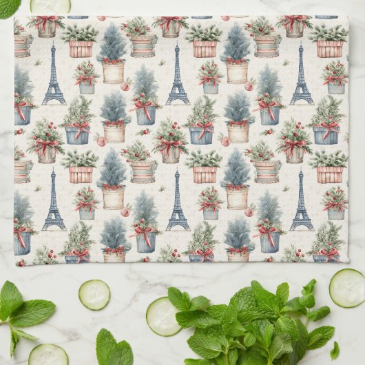 Eiffelturm, französische Topiaries Paris Weihnacht Geschirrtuch (Gefaltet)
