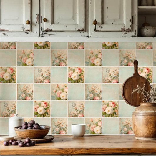 Eiffelturm Französischer Vintager Blumenrosa Decou Fliese