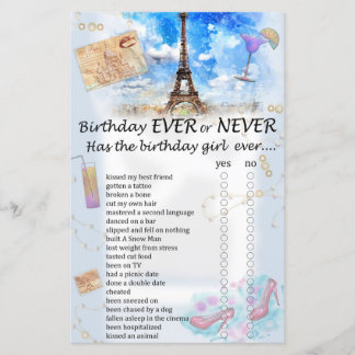 Eiffelturm Geburtstag oder nie Spiel