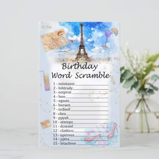 Eiffelturm Geburtstag Word Scramble Game (Stehend Vorderseite)