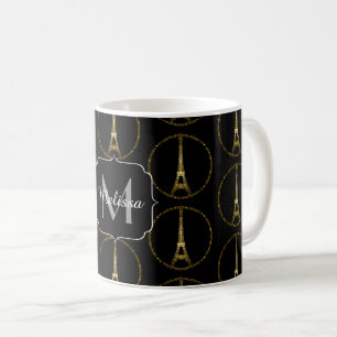 Eiffelturm Glitzer-Funkelmuster Monogram Kaffeetasse
