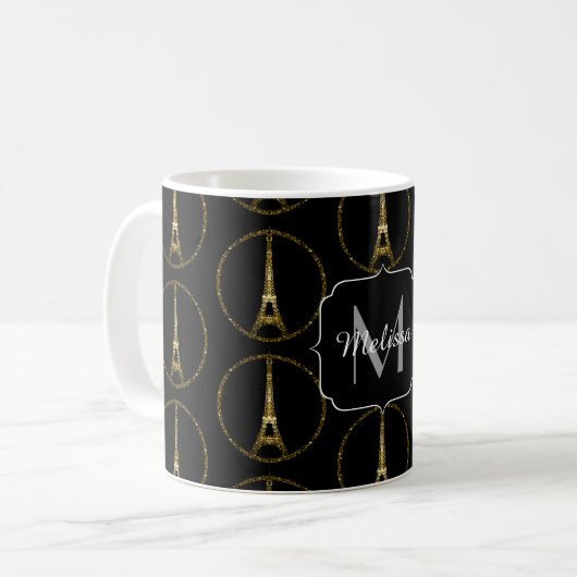 Eiffelturm Glitzer-Funkelmuster Monogram Kaffeetasse (Vorderseite Links)