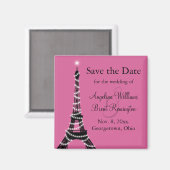 Eiffelturm-Glitzern Save the Date (Fuchsia) Magnet (Vorderseite/Rückseite)