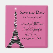Eiffelturm-Glitzern Save the Date (Fuchsia) Magnet (Vorne)