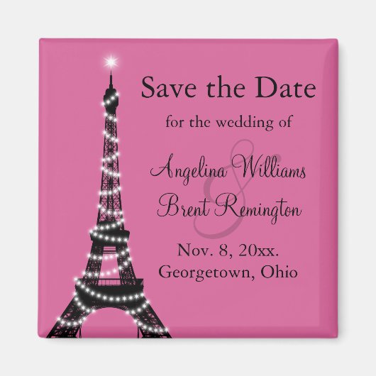 Eiffelturm-Glitzern Save the Date (Fuchsia) Magnet (Vorne)