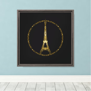 Eiffelturm Gold Glitzer Glitzern auf Black Leinwanddruck