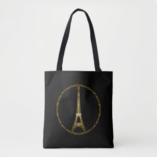 Eiffelturm Gold Glitzer Glitzern auf Black Tasche (Vorderseite)
