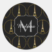 Eiffelturm Gold Glitzer Glitzern Black Monogram Runder Aufkleber (Vorderseite)