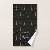 Eiffelturm Gold Glitzer Glitzern Schwarze Monogram Badhandtuch Set (Handtuch)