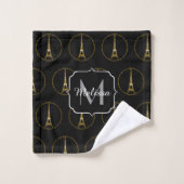 Eiffelturm Gold Glitzer Glitzern Schwarze Monogram Badhandtuch Set (Waschlappen)
