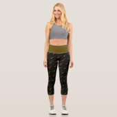 Eiffelturm Gold Glitzer Glitzern Schwarzes Muster Capri Leggings (Vorderseite)