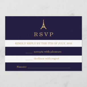 Eiffelturm gold mit Streifen RSVP Karte