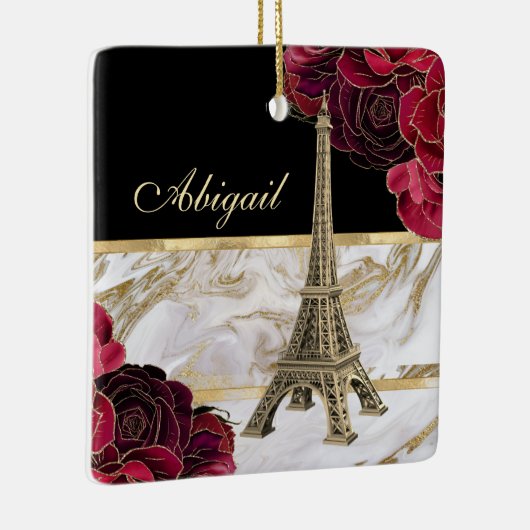 Eiffelturm Gold, Rose aus schwarzem Marmor Weihnac Keramikornament (Rechts)