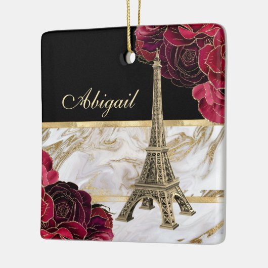 Eiffelturm Gold, Rose aus schwarzem Marmor Weihnac Keramikornament (Links)