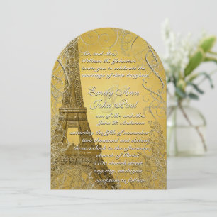 Eiffelturm Gold Swirl Blätter Burnt Gold Metallic Einladung