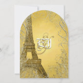 Eiffelturm Gold Swirl Blätter Burnt Gold Metallic Einladung (Rückseite)