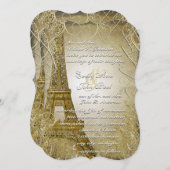 Eiffelturm Gold Swirl Blätter Burnt Gold Metallic Einladung (Vorne/Hinten)