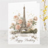 Eiffelturm "Happy Birthday" mit Individuelle Name Karte (Gelbe Blume)