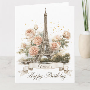 Eiffelturm "Happy Birthday" mit Individuelle Name Karte