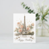 Eiffelturm "Happy Birthday" mit Individuelle Name Postkarte (Stehend Vorderseite)