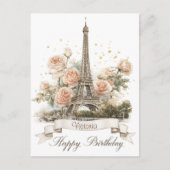 Eiffelturm "Happy Birthday" mit Individuelle Name Postkarte (Vorderseite)