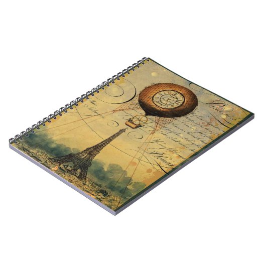 Eiffelturm Heißluftballon Steampunk Notizblock (Linke Seite)