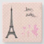 Eiffelturm, Herz, Polka-Punkte - Schwarz-Rosa Steinuntersetzer (Vorderseite)