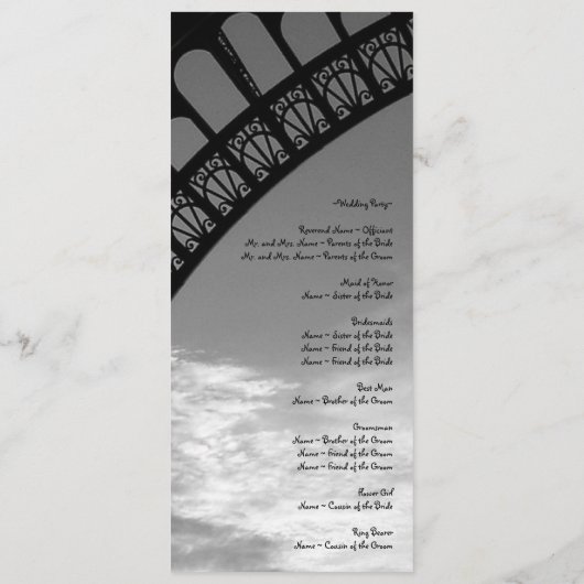 Eiffelturm-Hochzeitsprogramm Programm (Rückseite)