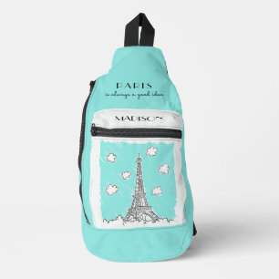 Eiffelturm Illustration individuelle Name & Text Crossbody Bag