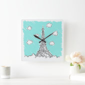 Eiffelturm-Illustrationswall Quadratische Wanduhr (Zuhause)
