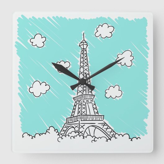Eiffelturm-Illustrationswall Quadratische Wanduhr (Vorderseite)