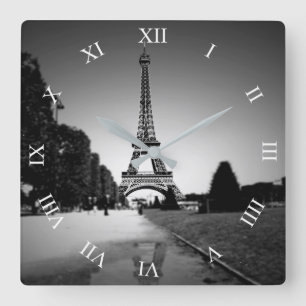Eiffelturm im B&W Spotlight Square Wall Clock Quadratische Wanduhr