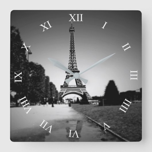 Eiffelturm im B&W Spotlight Square Wall Clock Quadratische Wanduhr (Vorderseite)