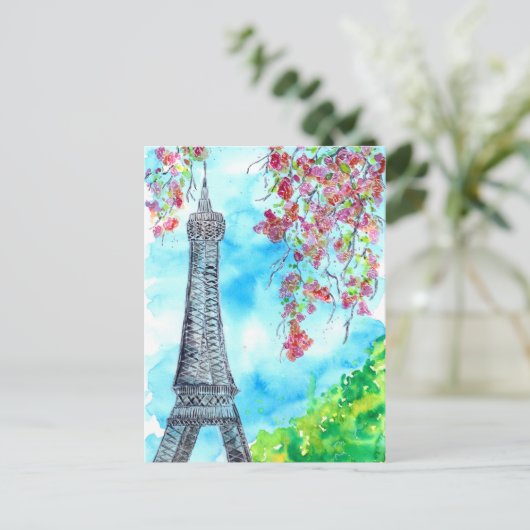 Eiffelturm im Frühlingswasser Postkarte (Stehend Vorderseite)