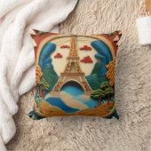 Eiffelturm im Stickerstil und Landschaftliche Land Kissen (Decke)