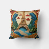 Eiffelturm im Stickerstil und Landschaftliche Land Kissen (Rückseite)