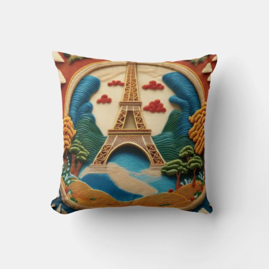 Eiffelturm im Stickerstil und Landschaftliche Land Kissen (Vorderseite)
