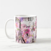 Eiffelturm im Vintagen Stil mit rosa Blumen Kaffeetasse (Links)