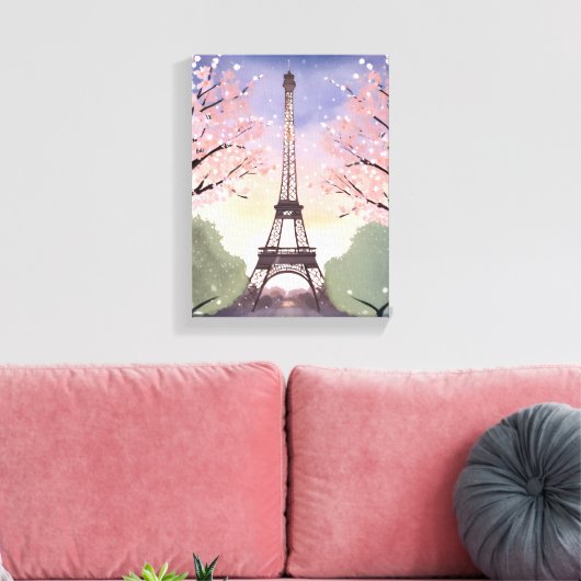 Eiffelturm in Bloom | Paris France Watercolor Leinwanddruck (Insitu (Wohnzimmer))