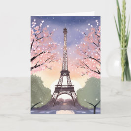 Eiffelturm in Blüte | Paris Frankreich Aquarell Karte