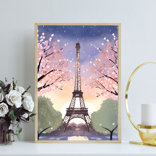 Eiffelturm in Blüte   Paris Frankreich Aquarell Poster