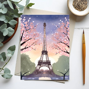 Eiffelturm in Blüten   Paris Frankreich Aquarell Postkarte