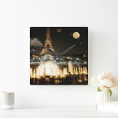 Eiffelturm in der Nacht Quadratische Wanduhr (Zuhause)