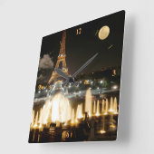 Eiffelturm in der Nacht Quadratische Wanduhr (Winkel)